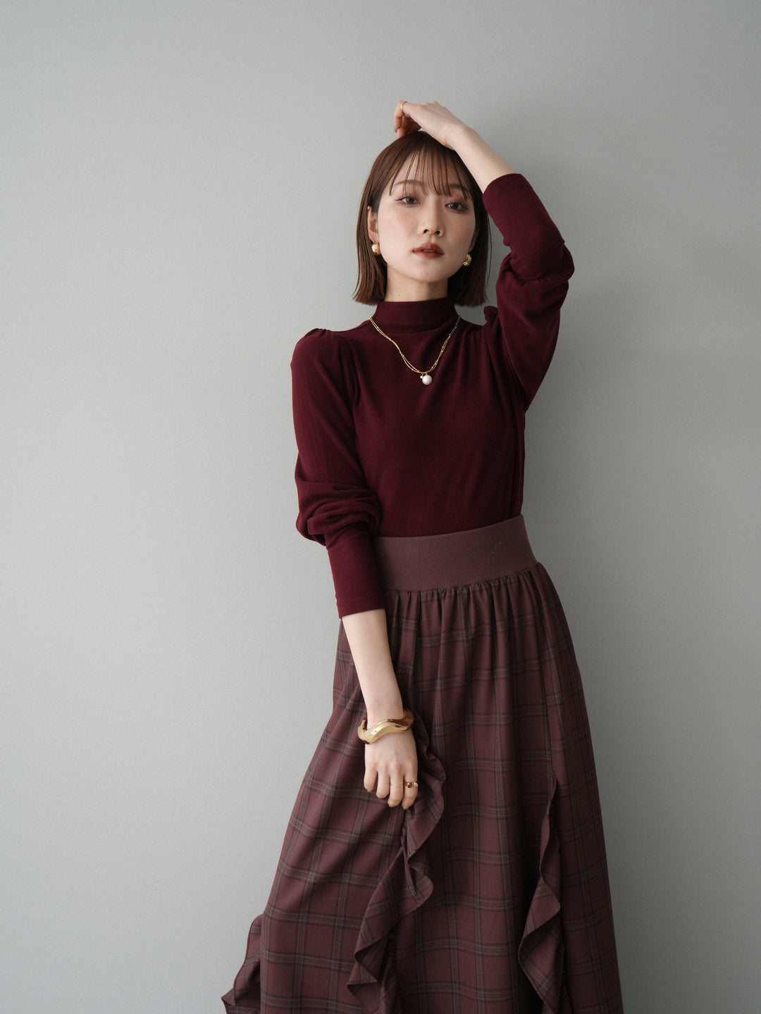 [SET]プチネックパワーショルダー起毛トップス+プチネックパワーショルダー起毛トップス(2set)