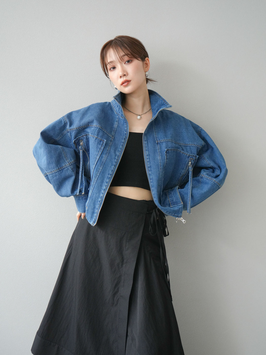 [予約]ZIPポケットデニムショートブルゾン/ブルー