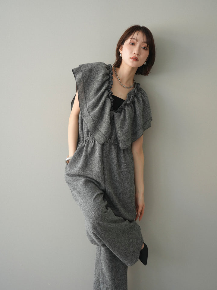 [SET]3WAYミックスツイードギャザーオールインワン+選べるアクセセット(2set)