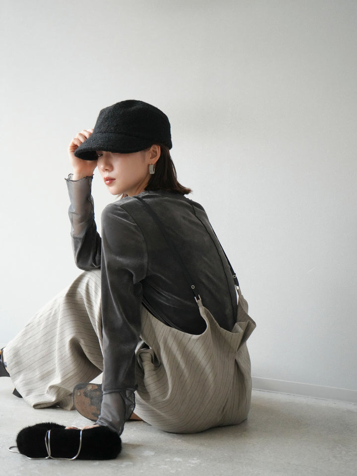 【着回しセット】[SET]ヘリンボーンストライプジレ+シアー切替ベロアトップス+ヘリンボーンストライプサロペット(3set)