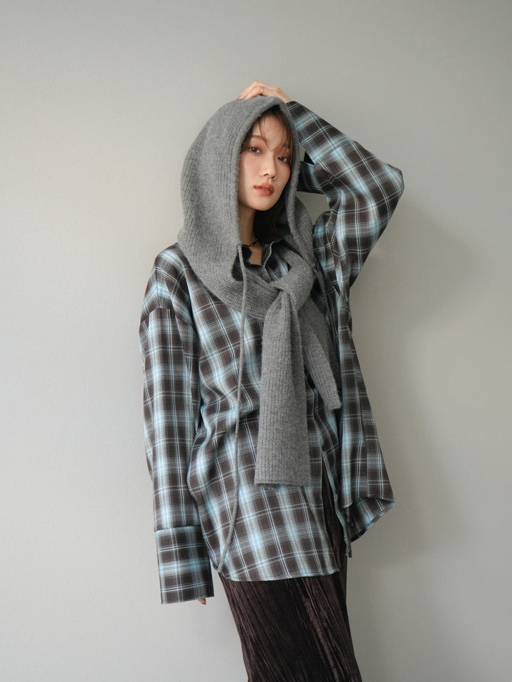 [SET]レザー襟オンブレチェックオーバーシャツ +クラッシュベロアナロースカート(2set)