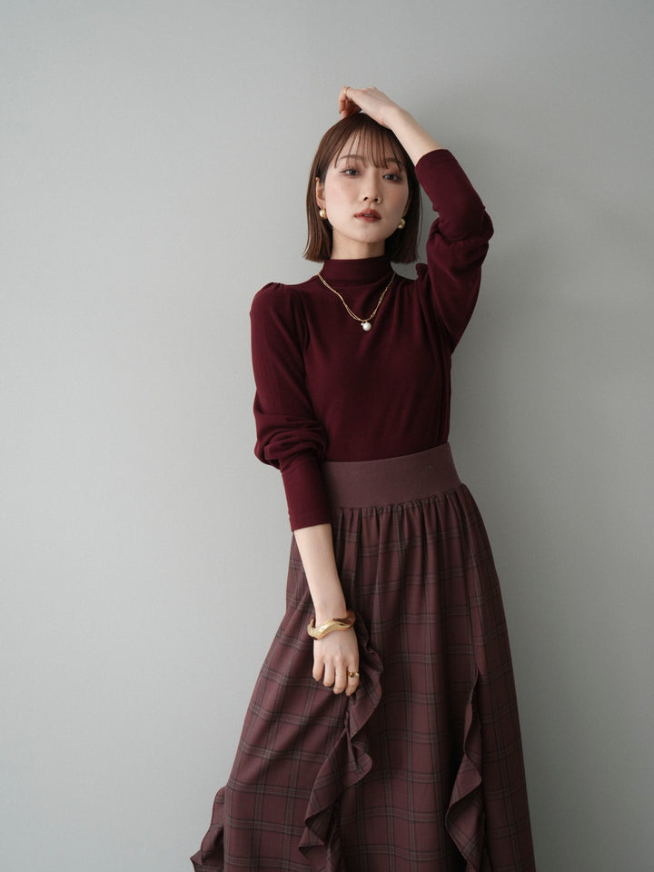 [予約]プチネックパワーショルダー起毛トップス/bordeaux