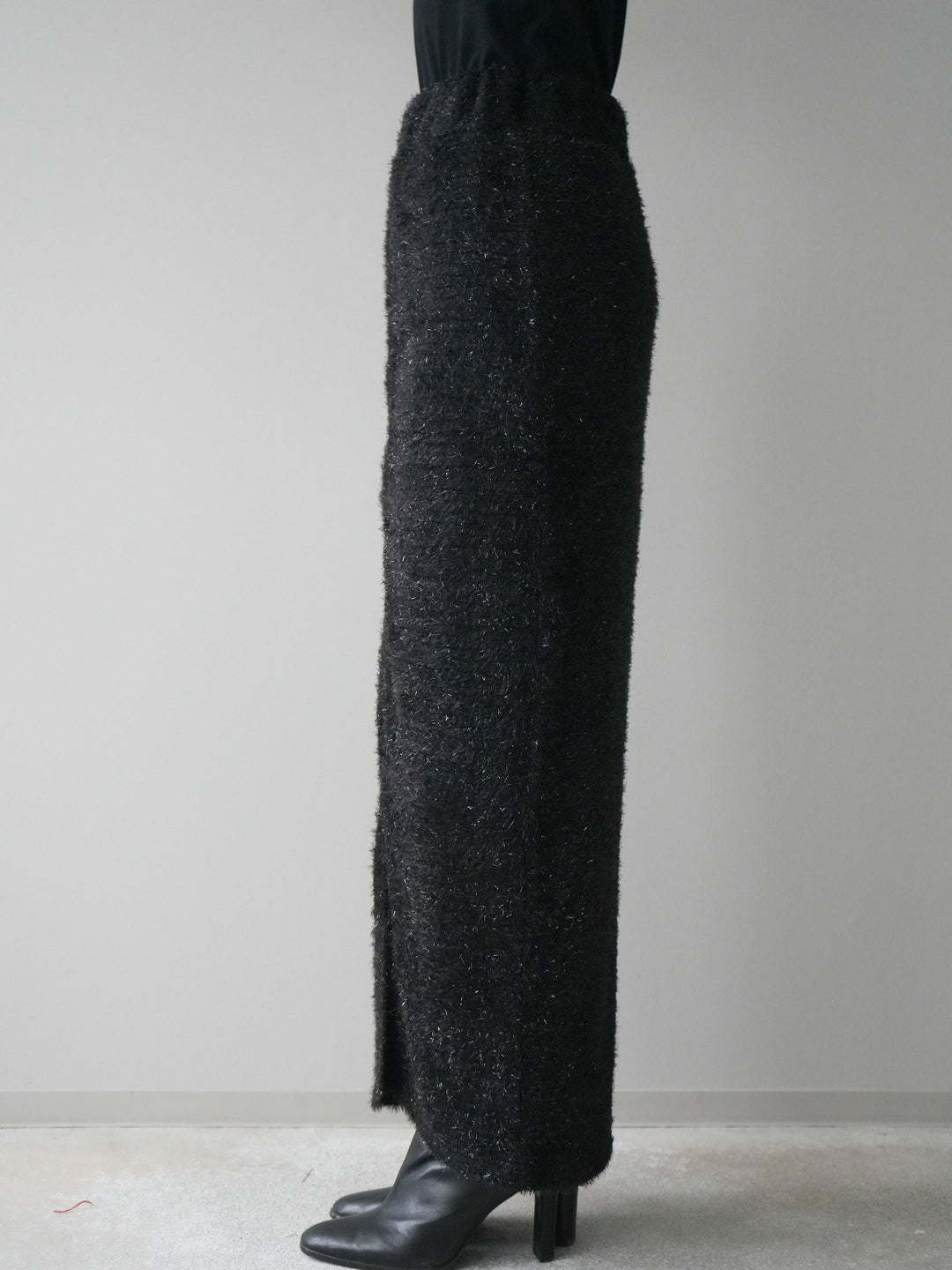 [予約]ラメシャギーフロントジップスカート/black