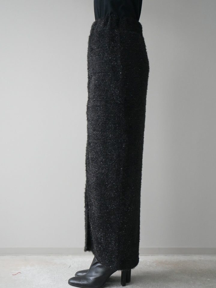 [予約]ラメシャギーフロントジップスカート/black