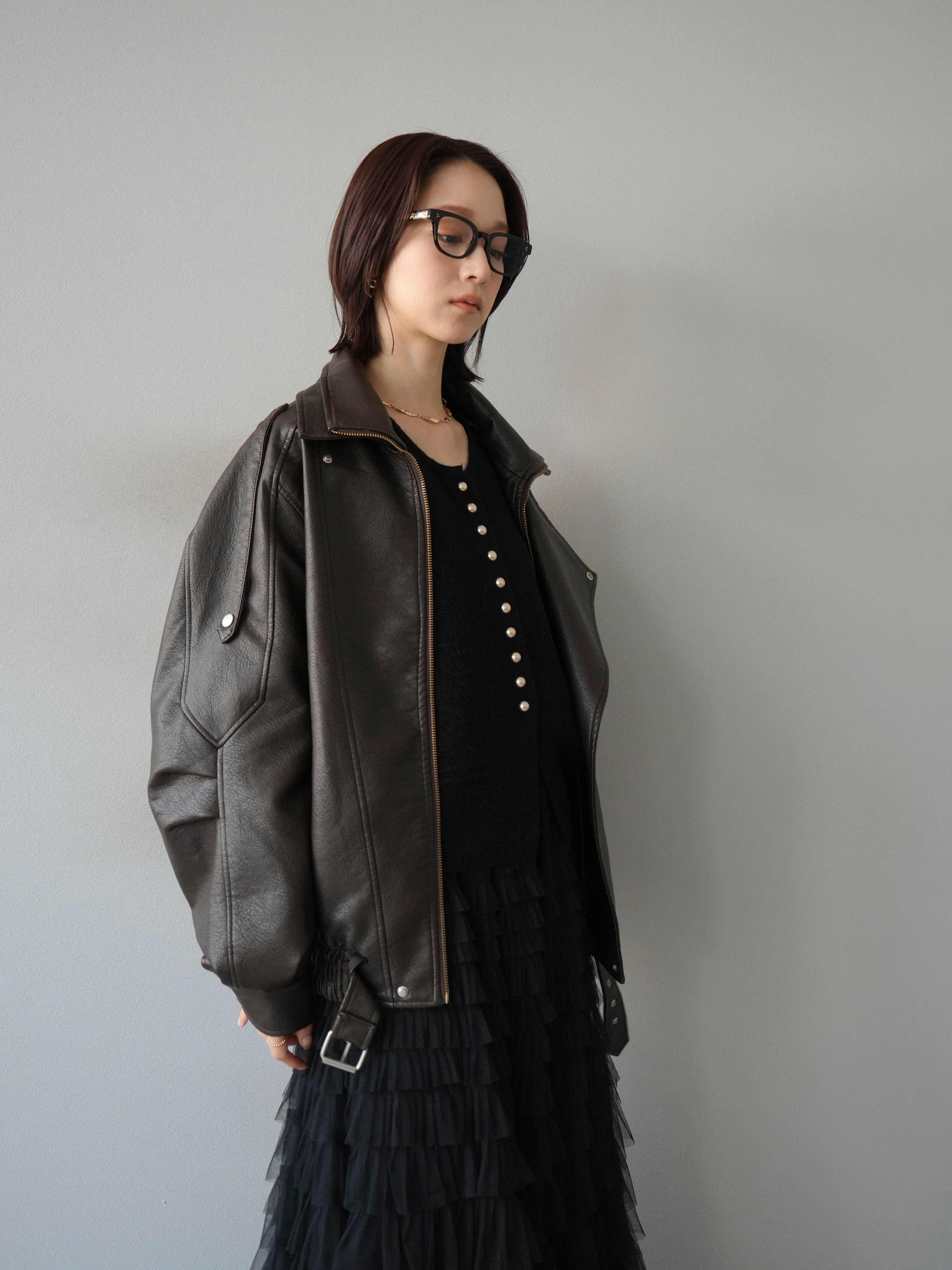 予約]スタンドカラーフェイクレザーブルゾン/ブラウン – Lumier