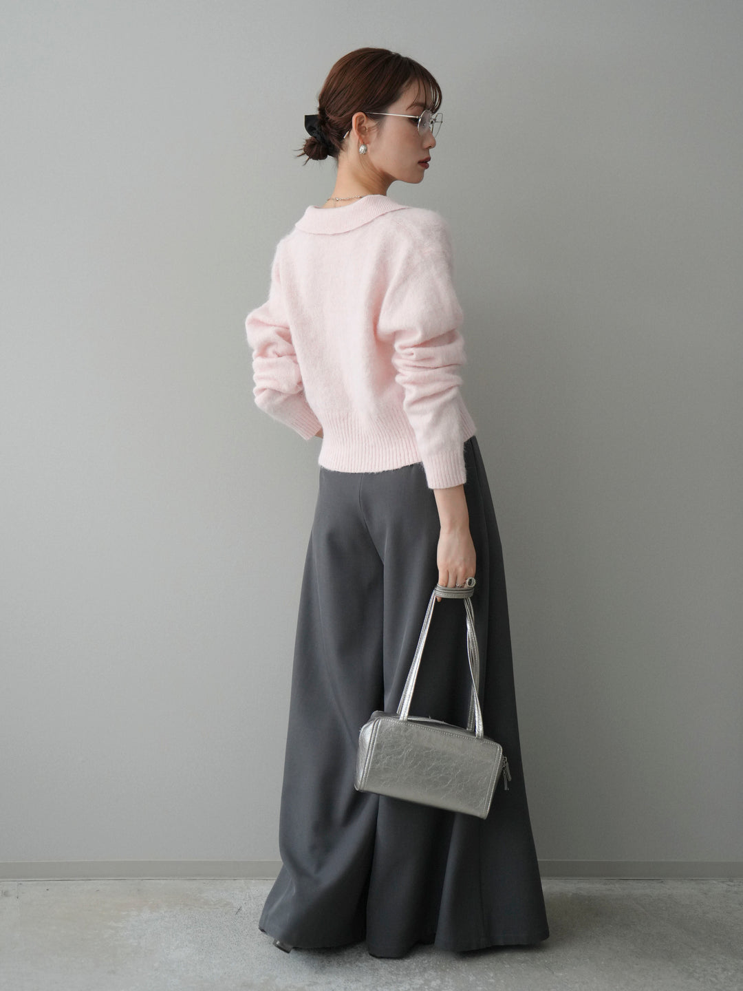 [SET]モヘア衿付きボタンプルオーバー+テープベルトタックバギーパンツ(2set)