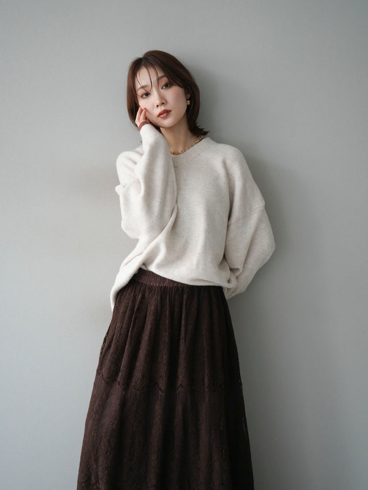 [SET]Vネック配色スリーブニットプルオーバー+選べるアクセセット(2set)