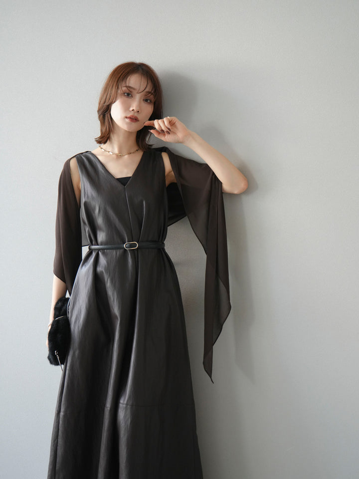 [予約]レザーAラインワンピース/ブラウン