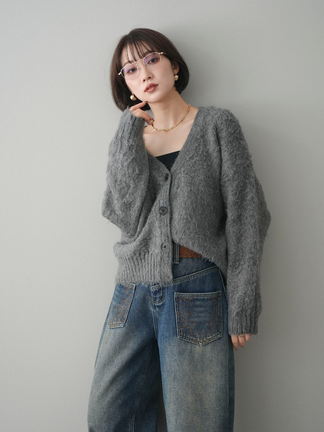 [予約]起毛シャギーニットカーディガン/gray