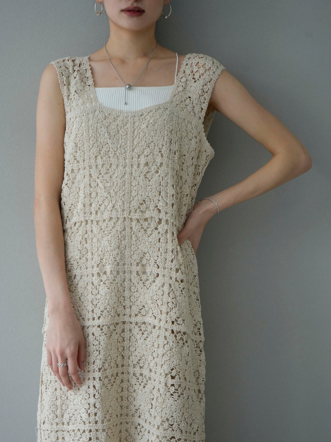 [Pre-order] Crochet sleeveless dress/Ecru