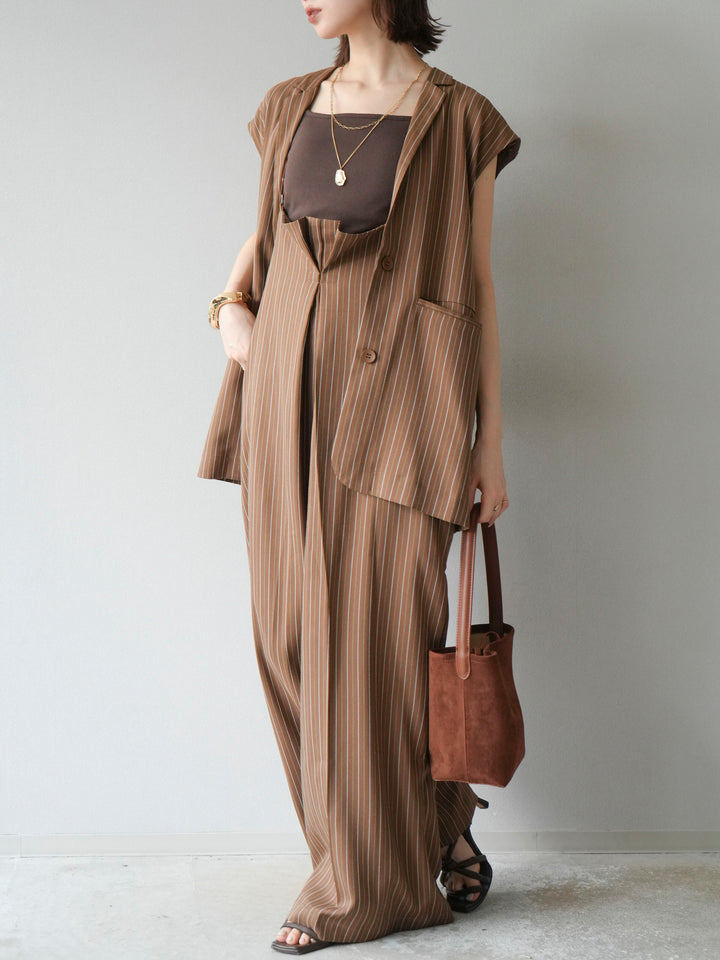 【着回しセット】[SET]ヘリンボーンストライプジレ+シアー切替ベロアトップス+ヘリンボーンストライプサロペット(3set)