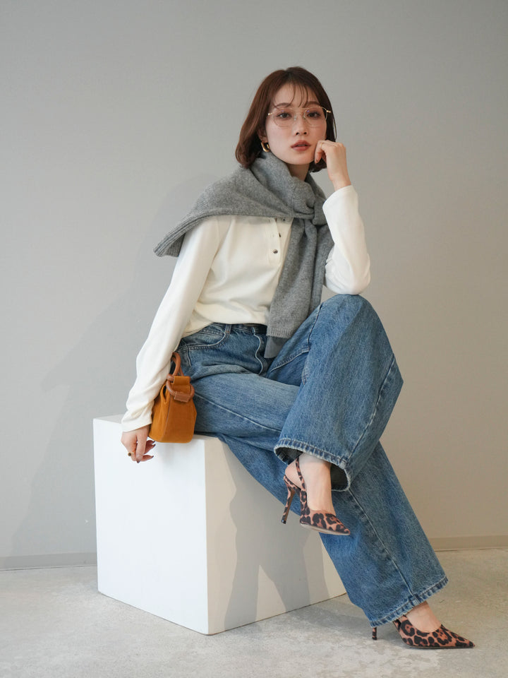 [予約]チュールレイヤードヘンリーネックカットソー/ivory