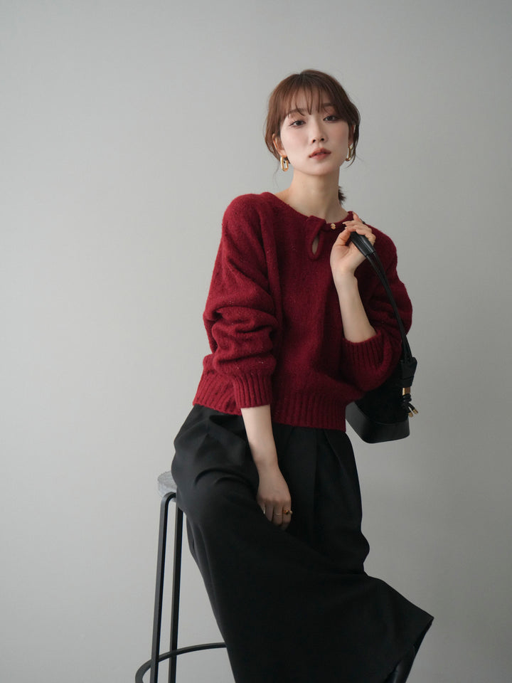 [予約]ツイストネックラメネップヤーンニットプルオーバー/red