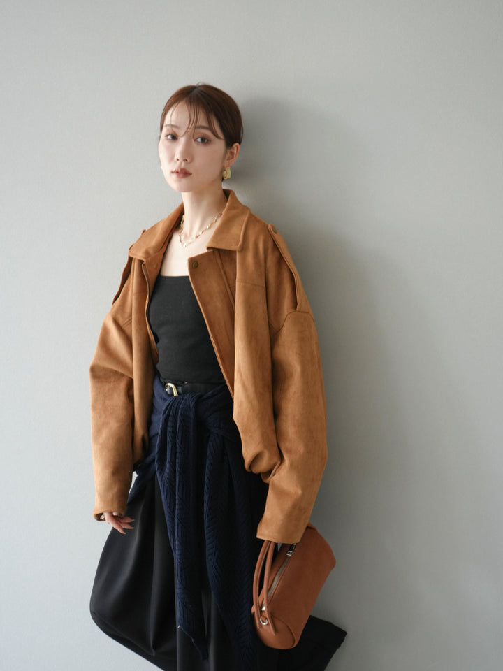 [SET] 麂皮外套+皮帶環設計寬褲（2套）