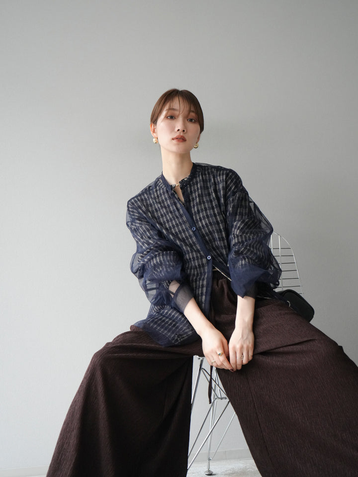 [予約]2WAYスリーブチュールシャツ/ネイビー