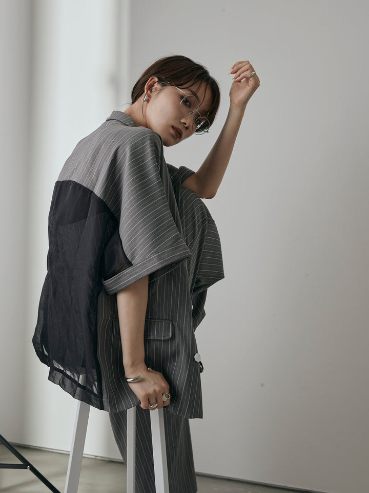 [予約]ヘリンボーンストライプサロペット/チャコール