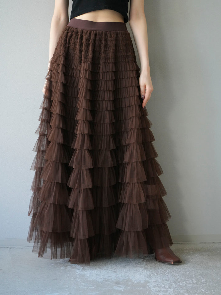 [予約]チュールティアードスカート/ブラウン