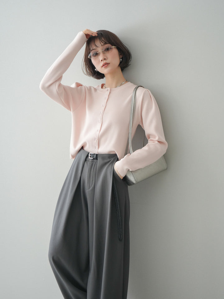 [予約]クリアボタンタックニットカーディガン/pink