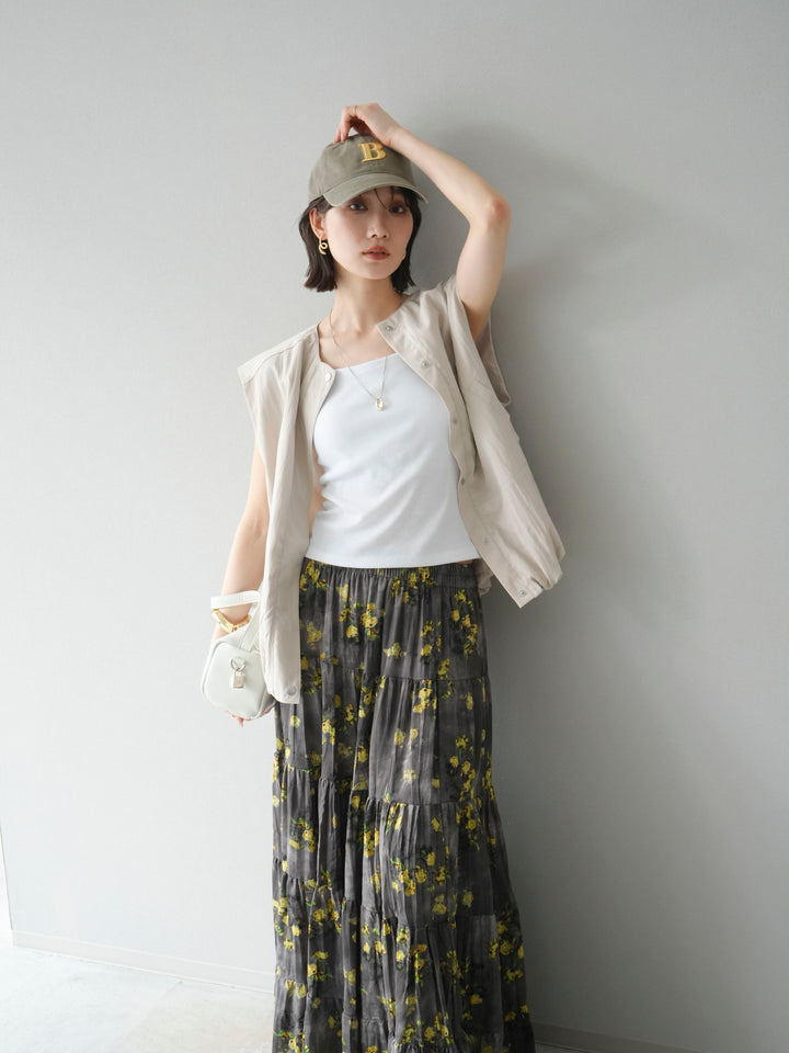 [SET]リネンライクドロストバルーンブルゾン+フラワーワッシャープリーツスカート(2set)