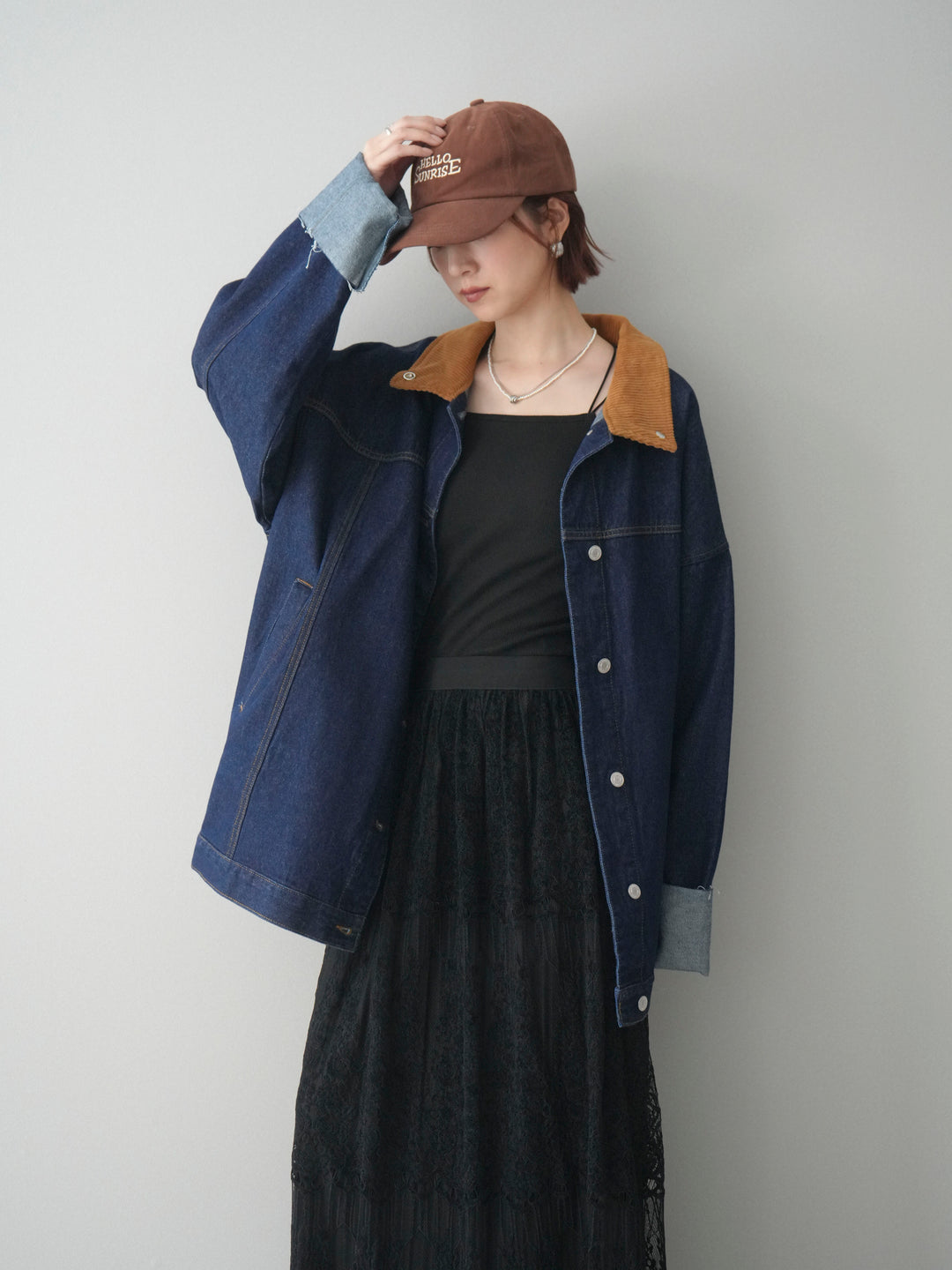 [予約]コーデュロイ×デニムミドルジャケット/indigo