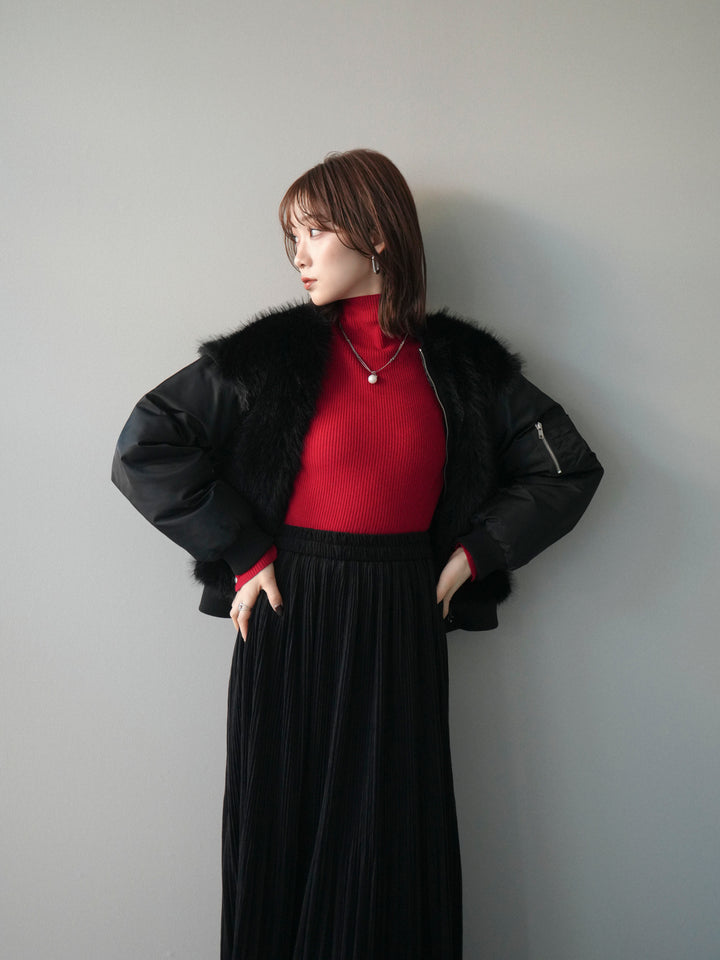 [SET]ファードッキングMA-1+裾レーススウェードプリーツマキシスカート(2set)