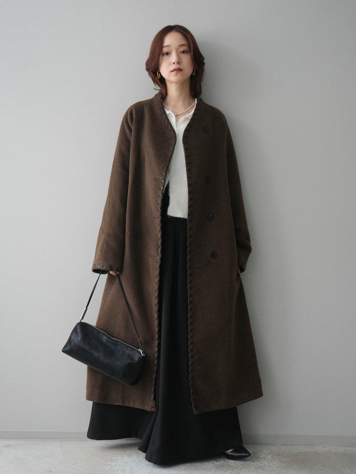 [SET]ハンドステッチ裏中綿ロングコート+テープベルトタックバギーパンツ(2set)