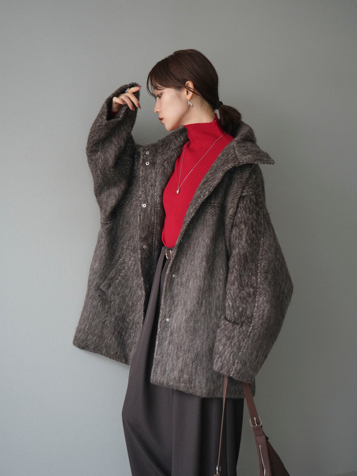 [予約]スタンドカラーシャギーコート/brown