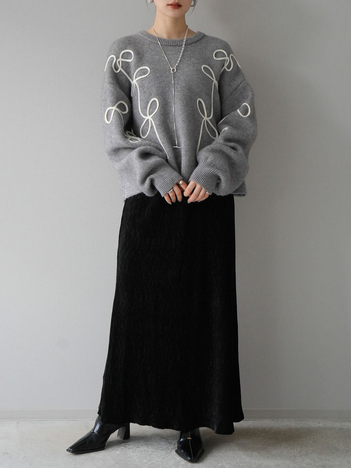 [予約]コード刺繍ルーズニットプルオーバー/グレー