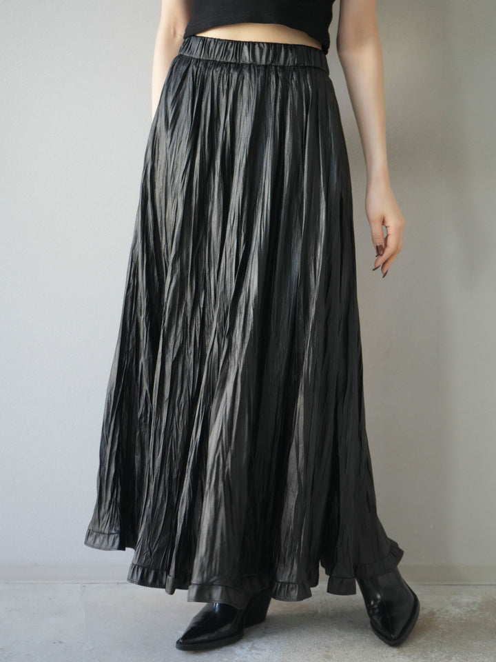 [予約]レザーワッシャーフリルスカート/black