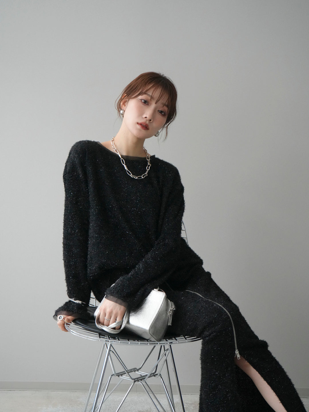 [予約]ラメシャギートップス/black