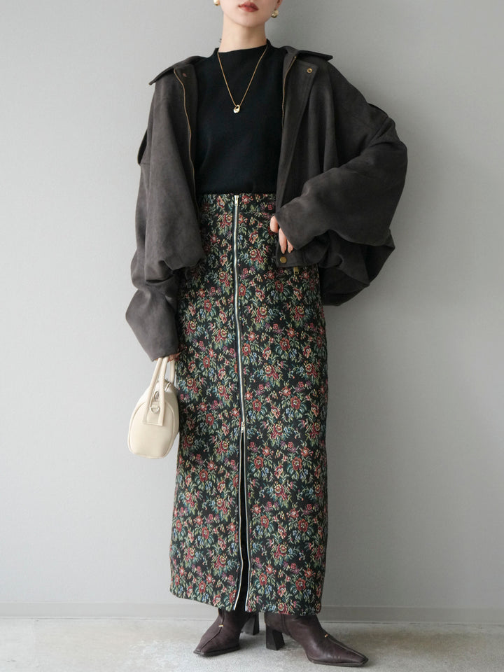 [套裝] 麂皮外套 + 小領法式針織上衣 + 哥布蘭前拉鍊緊身裙（3 套）