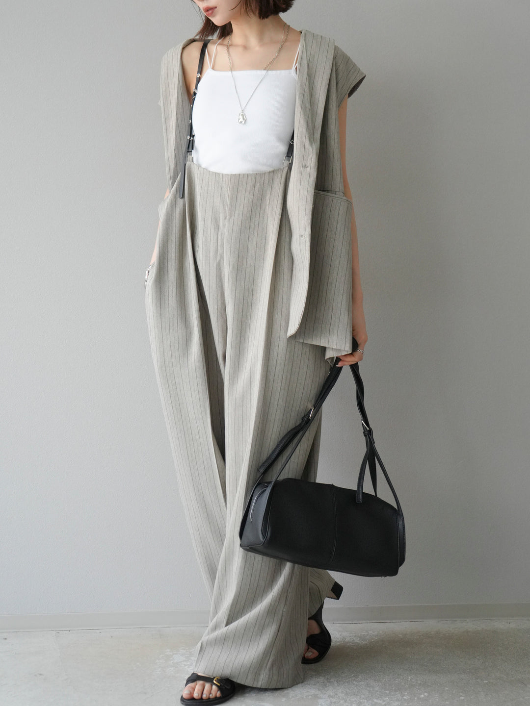 [SET]ヘリンボーンストライプジレ+ヘリンボーンストライプサロペット(2set)