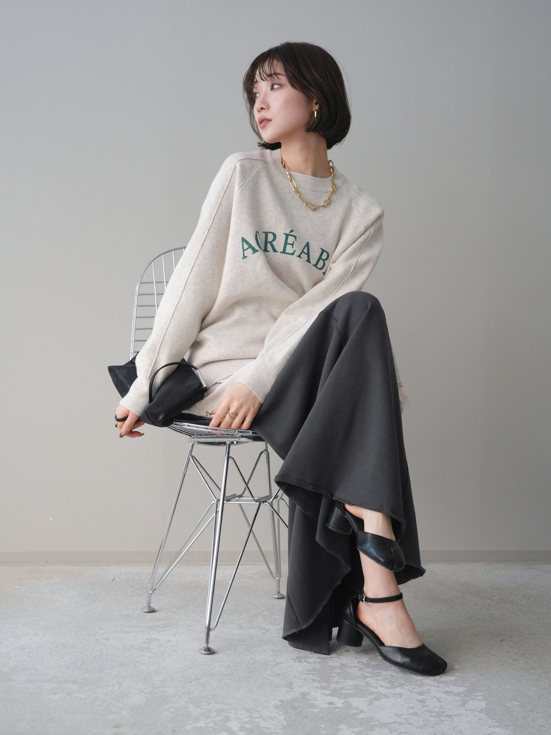 [予約]半ラバープリントロゴスウェットライクニットプルオーバー/oatmeal