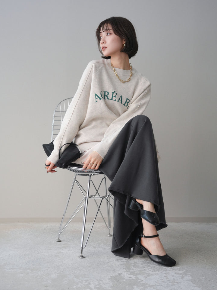 [予約]半ラバープリントロゴスウェットライクニットプルオーバー/oatmeal