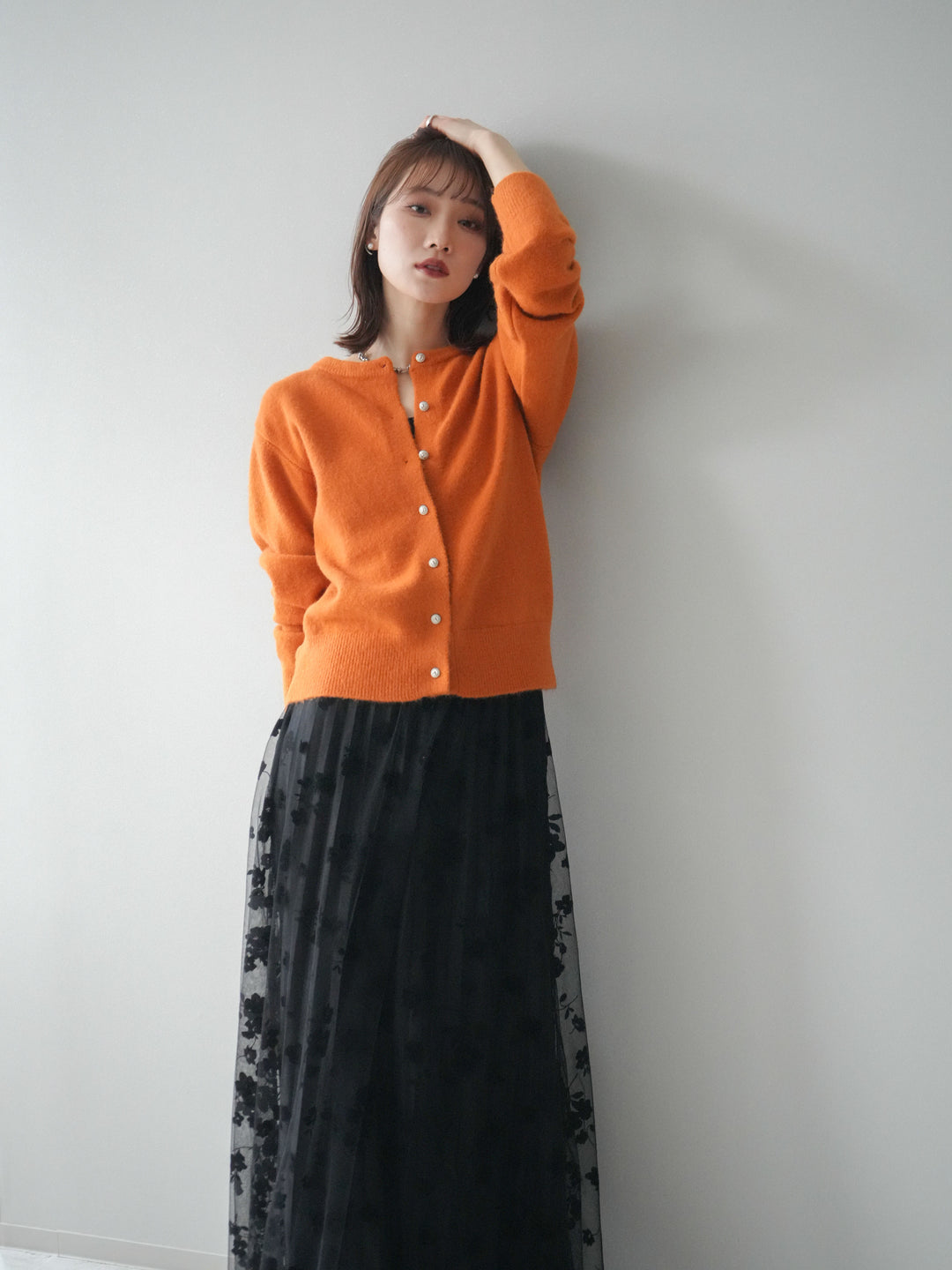 [予約]アンティークボタンニットカーディガン/orange