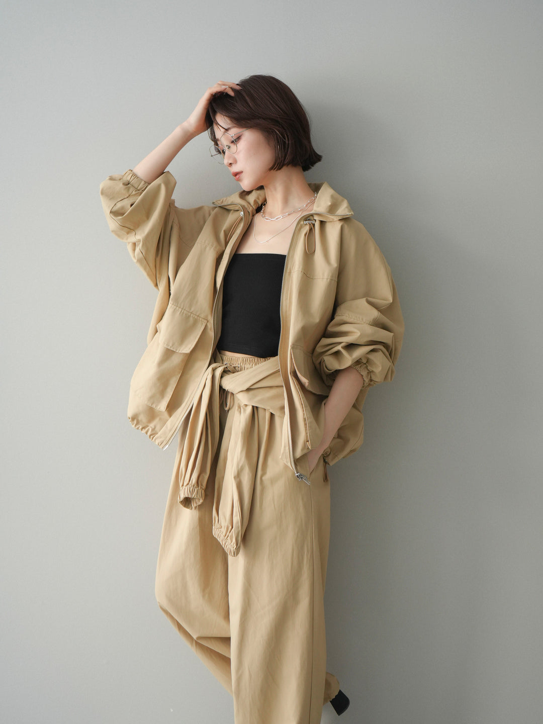 [予約]ビッグポケットコットンナイロンジップブルゾン/beige