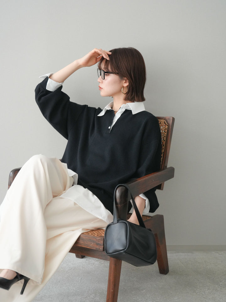 [予約]シャツドッキングオーバーニットプルオーバー/blackoff
