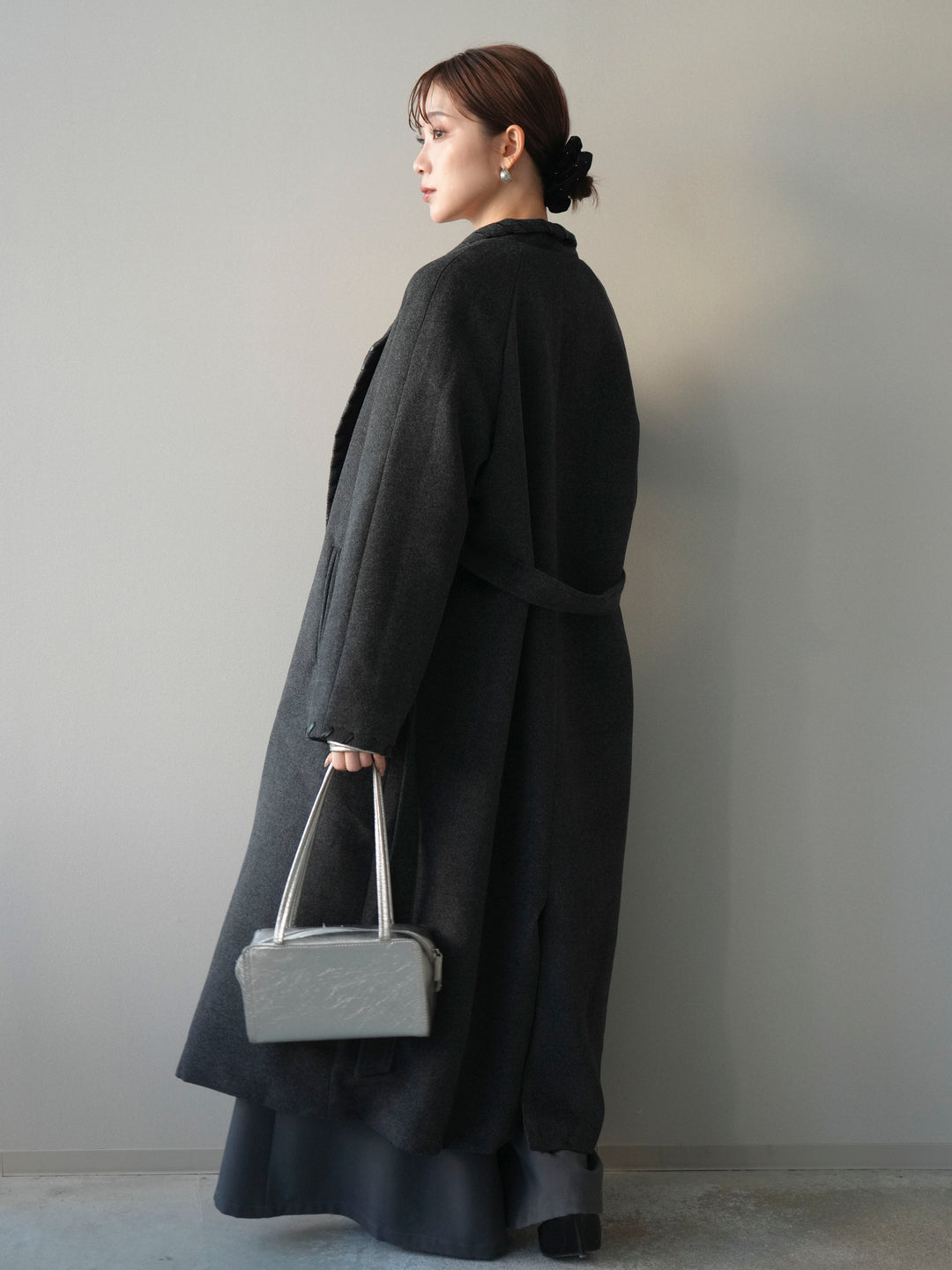 [SET]ハンドステッチ裏中綿ロングコート+テープベルトタックバギーパンツ(2set)