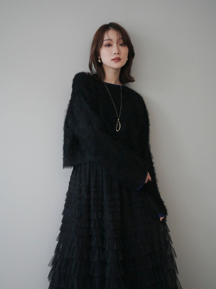 [予約]バイカラー2WAYシャギーニットカーディガン/black