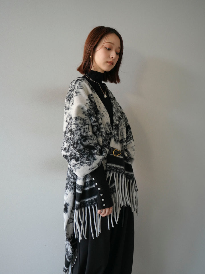 [予約]アブストラクト柄ストールポンチョ/グレー