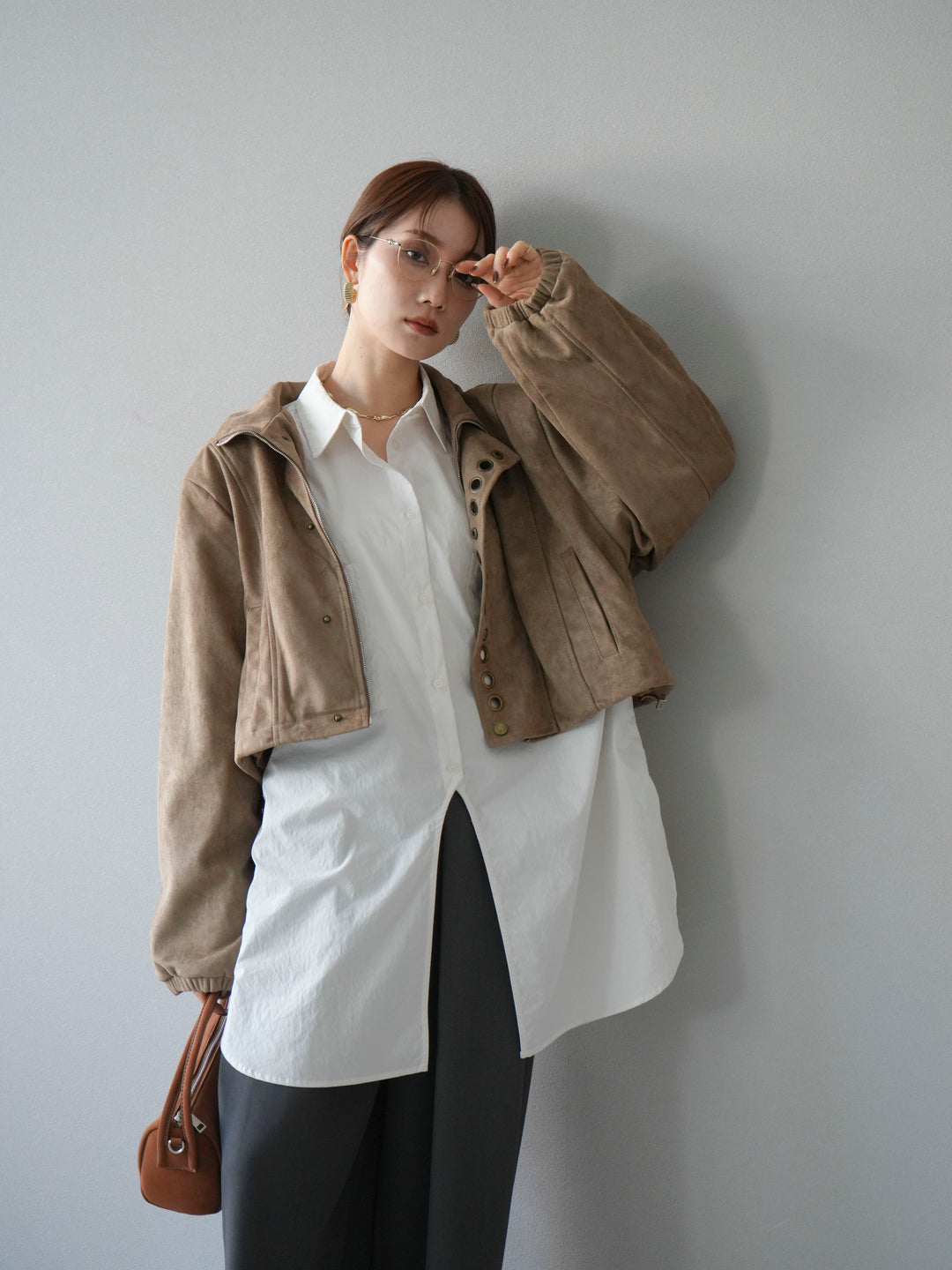 [予約]パンチングデザインスエードショートジャケット/ベージュ