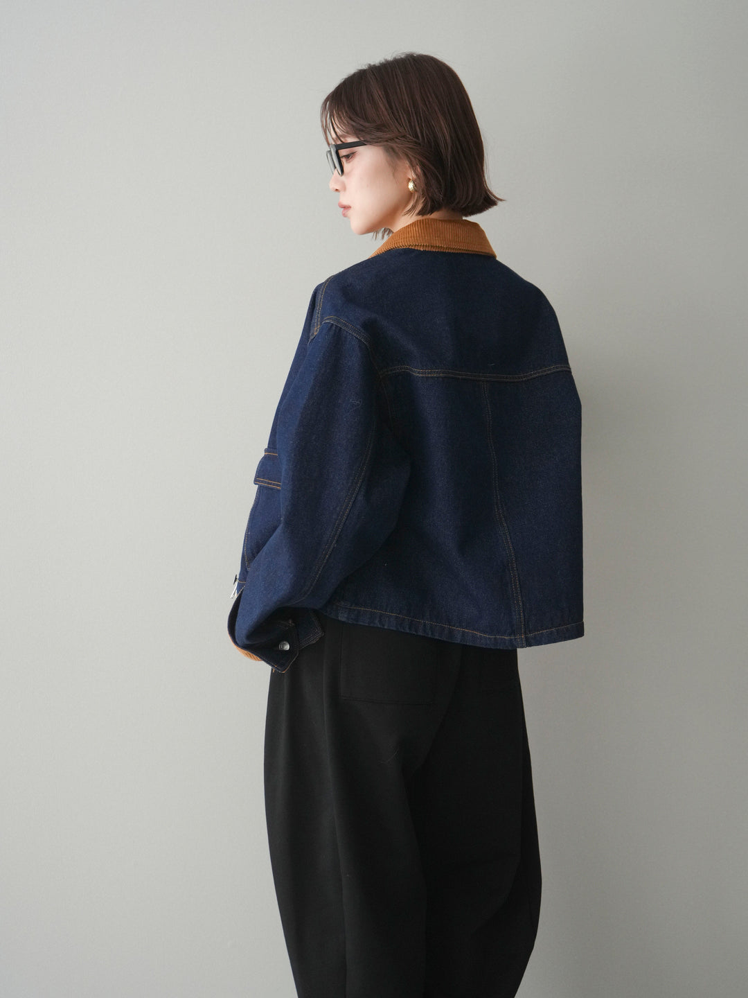 [予約]コーデュロイ×デニムショートカバーオール/indigo