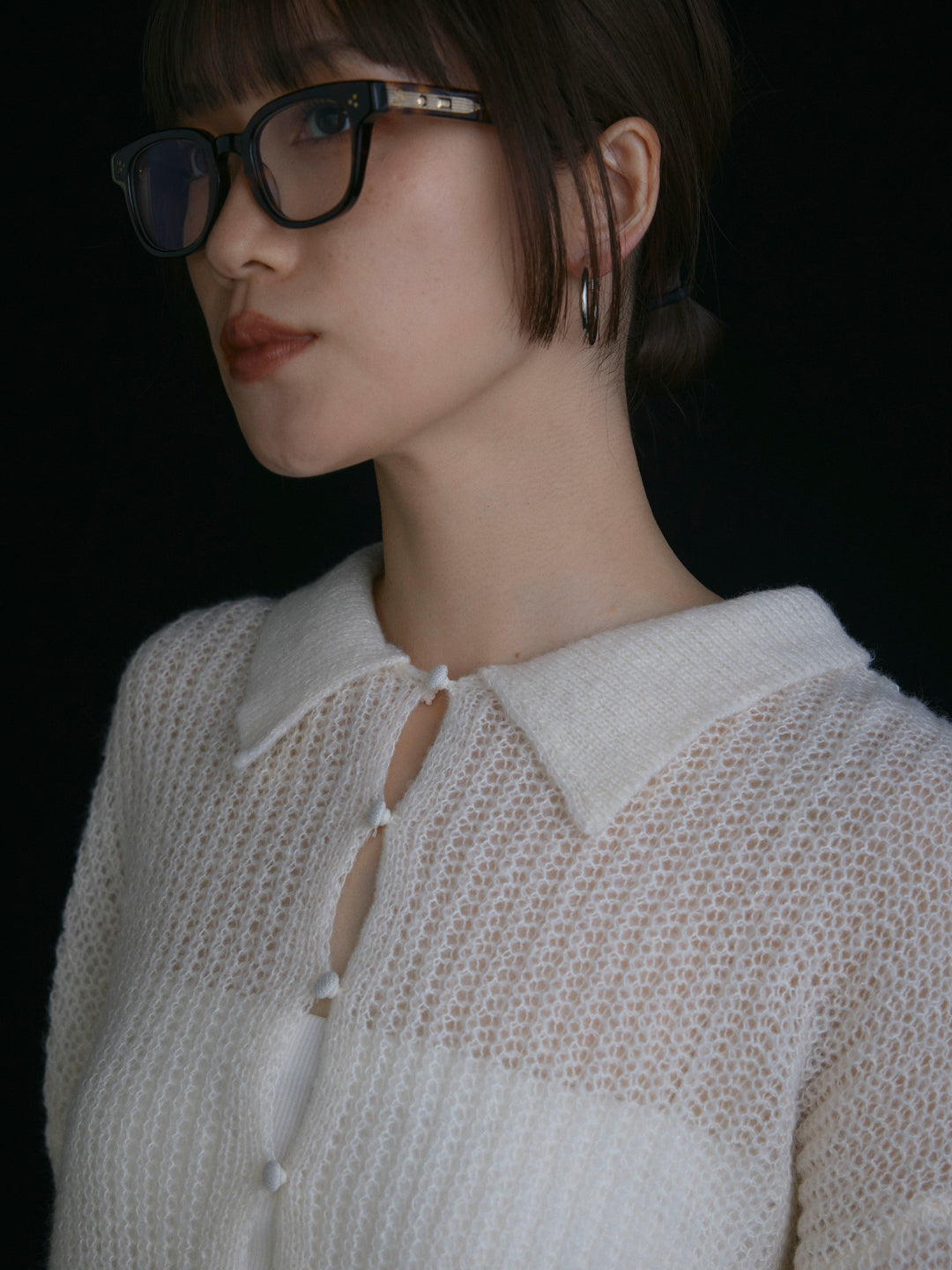 [予約]起毛片畦編みシアーポロニット/アイボリー