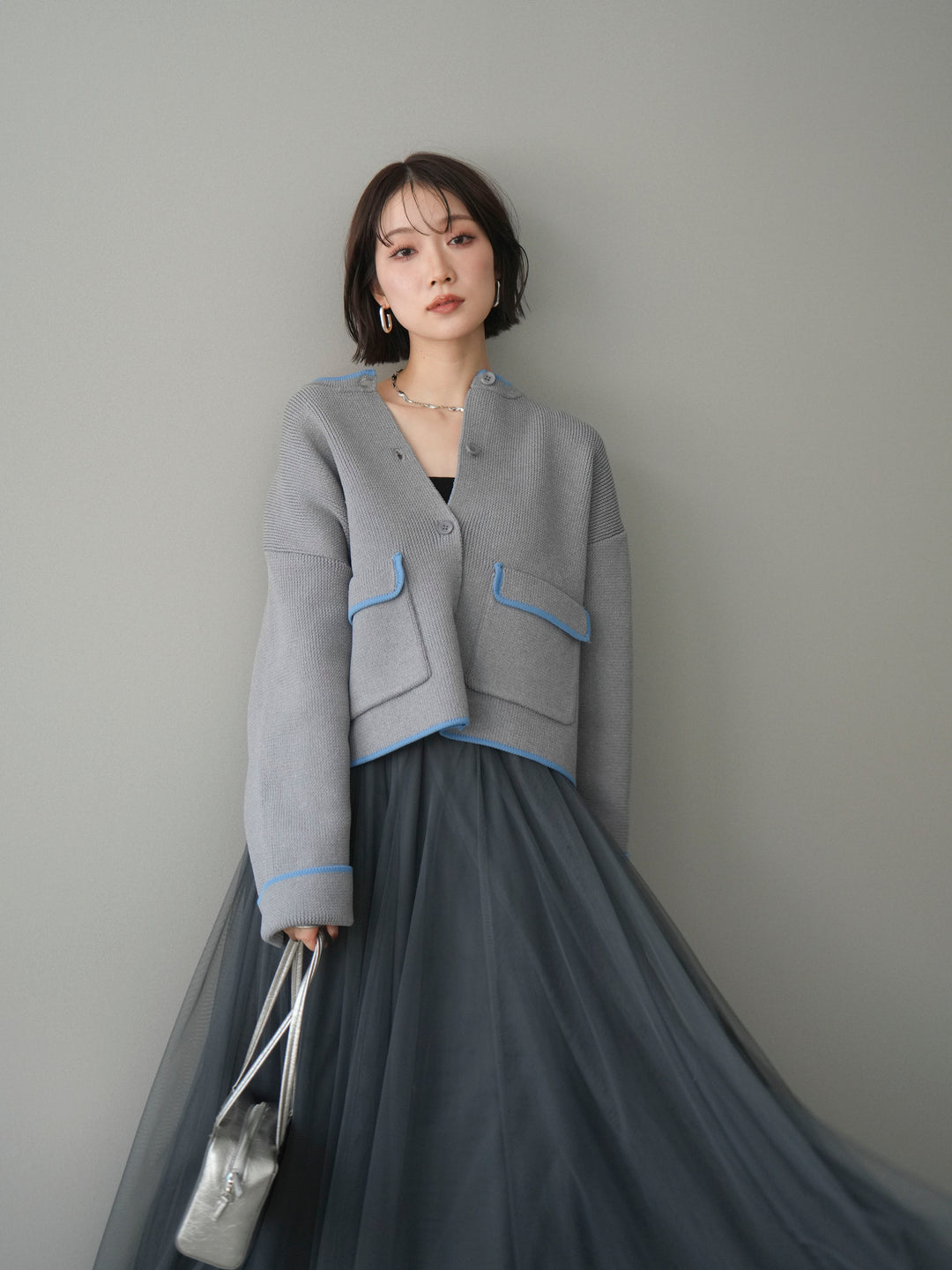 [SET]ポリエステル配色ニットカーディガン+ポリエステル配色ニットカーディガン(2set)