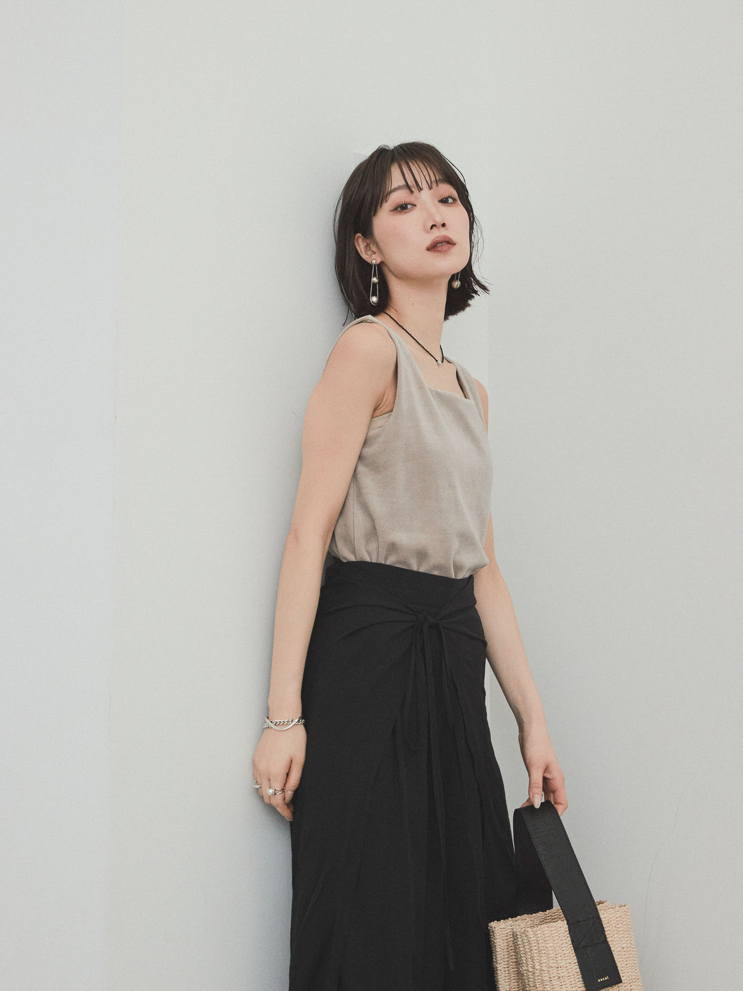 [預購] 方形天鵝絨背心/米白色