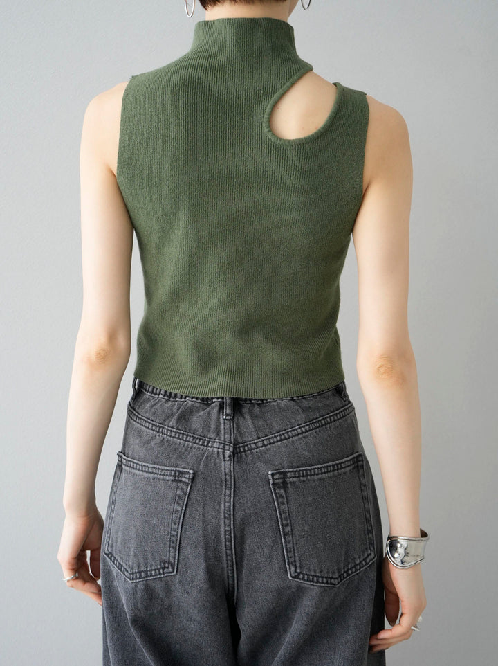 [Pre-order] Cut-out sleeveless rib knit/green