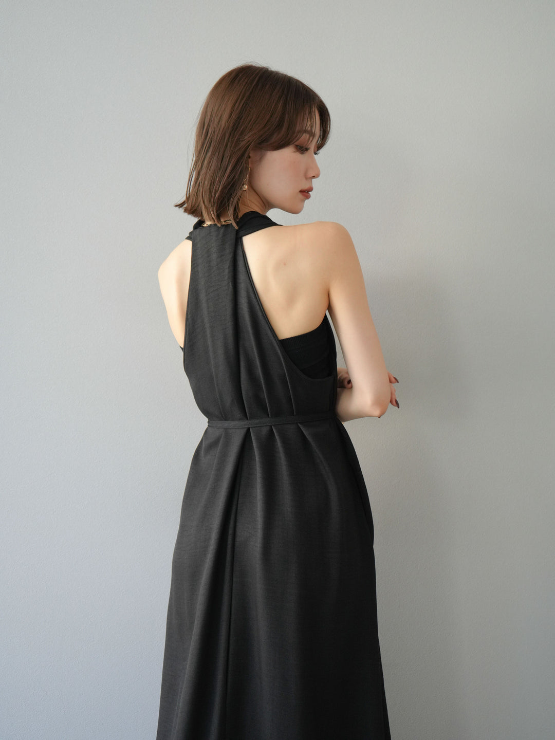 【預購】環形設計不均勻染色洋裝/黑色