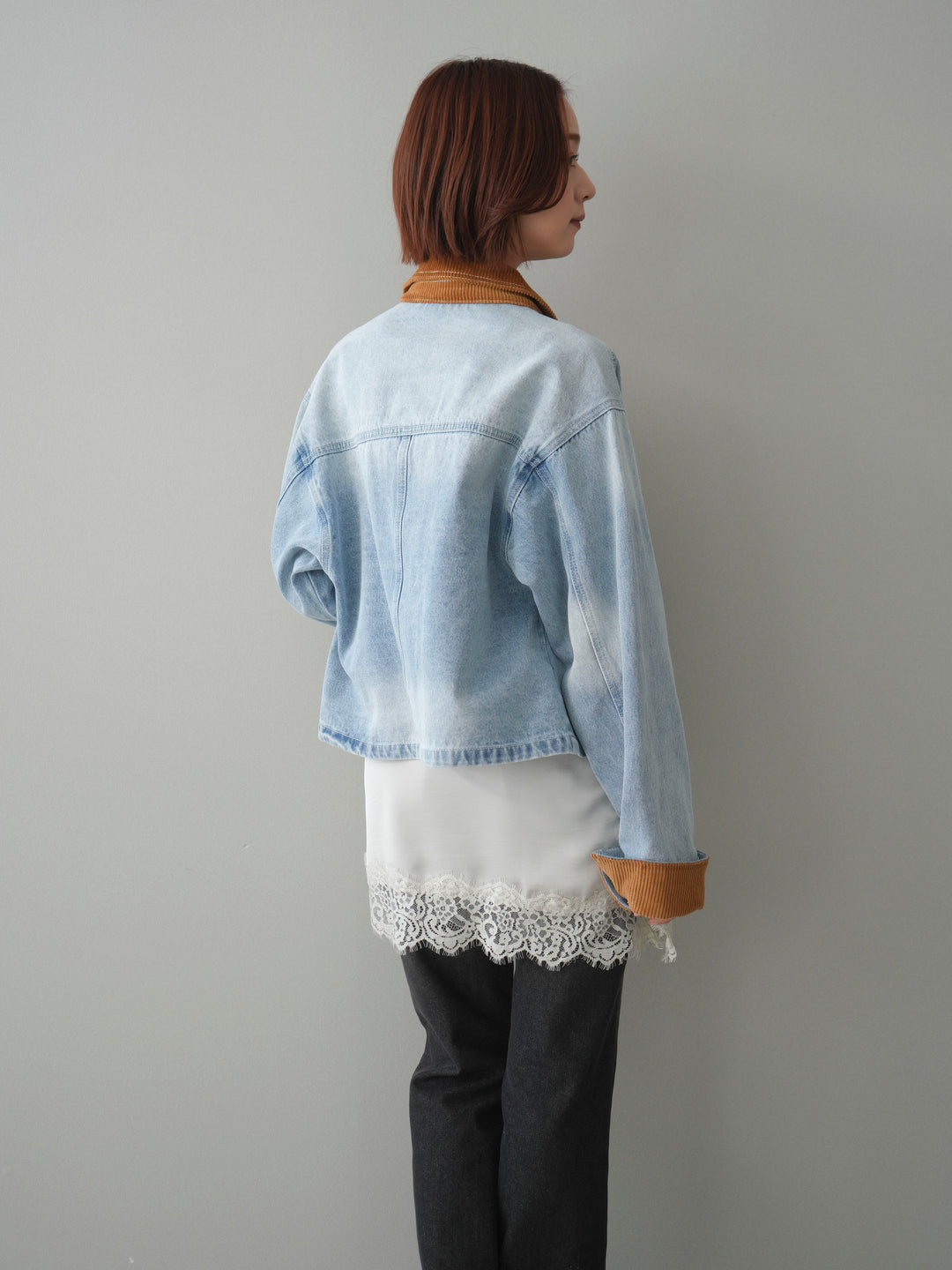 [予約]コーデュロイ×デニムショートカバーオール/bleach