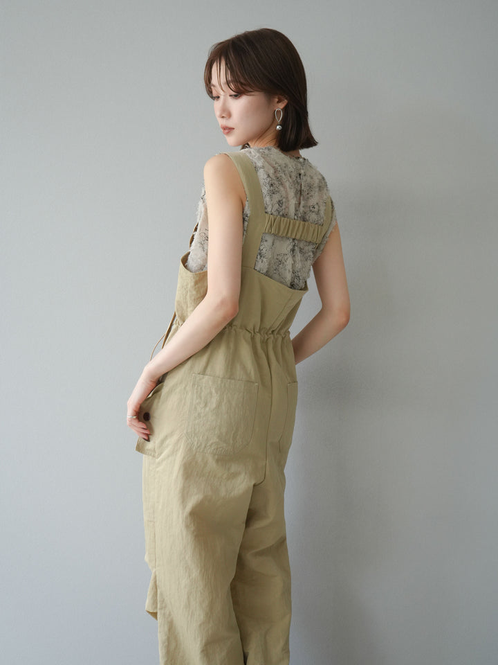 [予約]ナイロンタックデザインサロペット/ベージュ