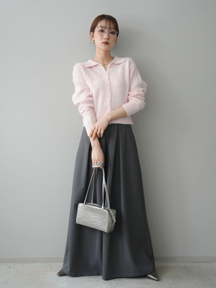 [SET]モヘア衿付きボタンプルオーバー+テープベルトタックバギーパンツ(2set)